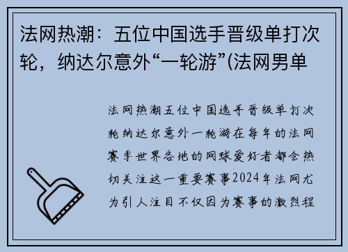 法网热潮：五位中国选手晋级单打次轮，纳达尔意外“一轮游”(法网男单半决赛纳达尔赢了吗)