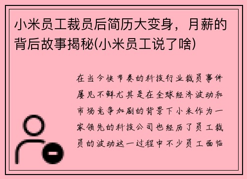 小米员工裁员后简历大变身，月薪的背后故事揭秘(小米员工说了啥)