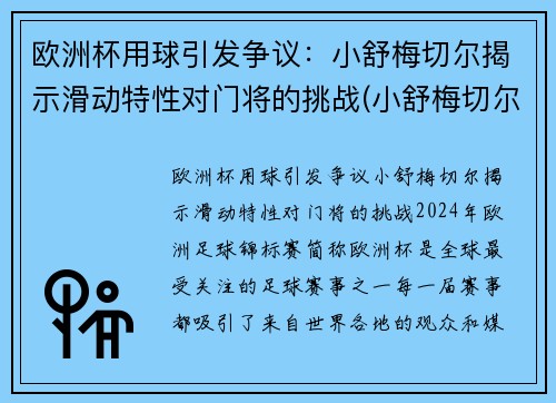 欧洲杯用球引发争议：小舒梅切尔揭示滑动特性对门将的挑战(小舒梅切尔 欧洲杯)