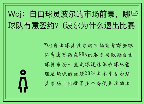 Woj：自由球员波尔的市场前景，哪些球队有意签约？(波尔为什么退出比赛)